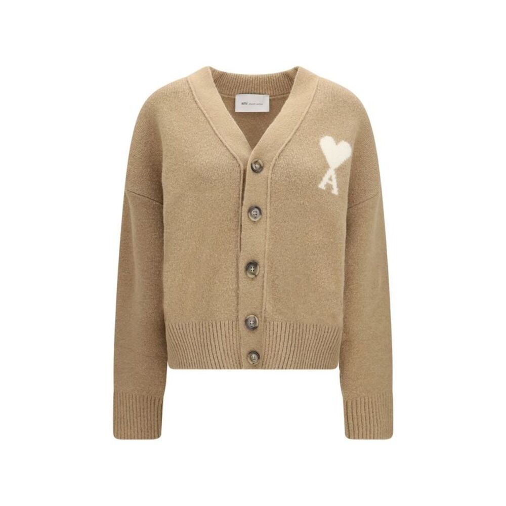 Ami Paris Beige Alpaca Vicugna Pacos Women's Cardigan